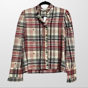 ZARA / plaid mock neck blouse M NWT